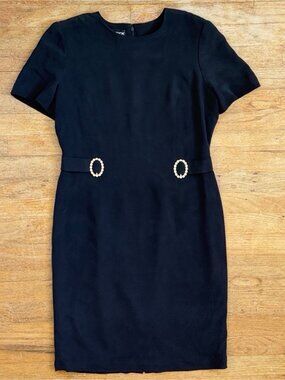 Vintage Black Silk Dress with Crystal Rhinestone Pendants Size M/L (12) 90s